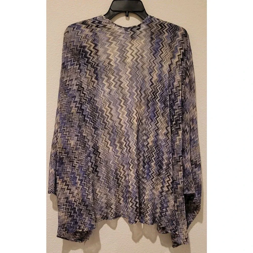 Steve Madden Women's Open Cardigan Kimono Chevron Gray Blue Metallic Gold OS